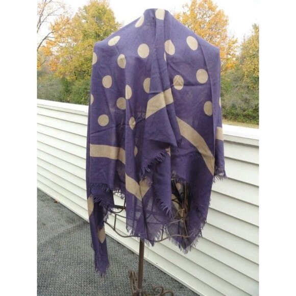 Vintage 1970s VALENTINO COUTURE Scarf Wrap Cashmere Silk Purple Beige Polka Dot - Picture 10 of 10
